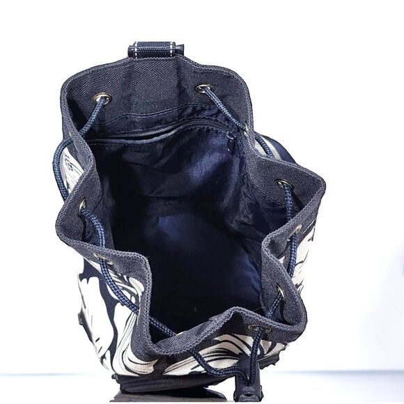 Speedo Drawstring Bucket Barrel Tote Bag Blue And White Floral Canvas  - Picture 6 of 7